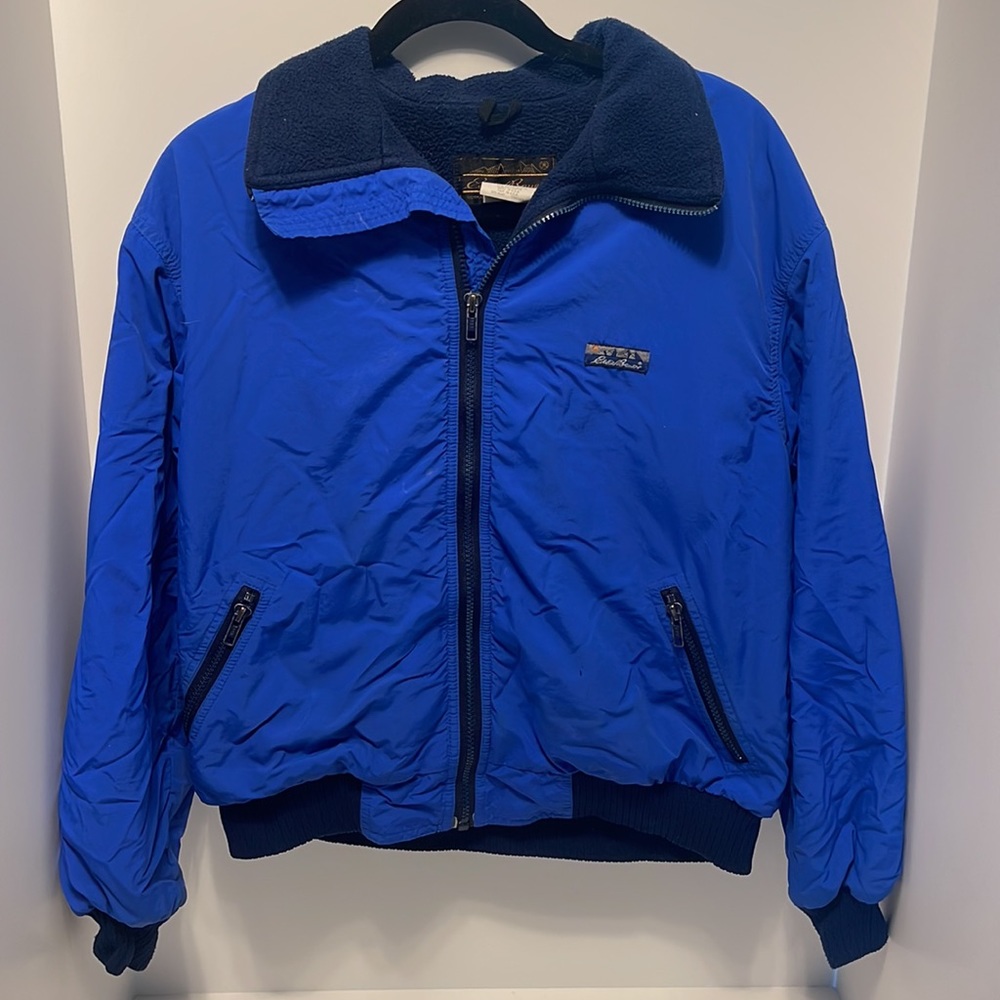 Vintage Eddie Bauer Women’s Medium Blue Nylon Full Zip Up Fleece Lined Jacket